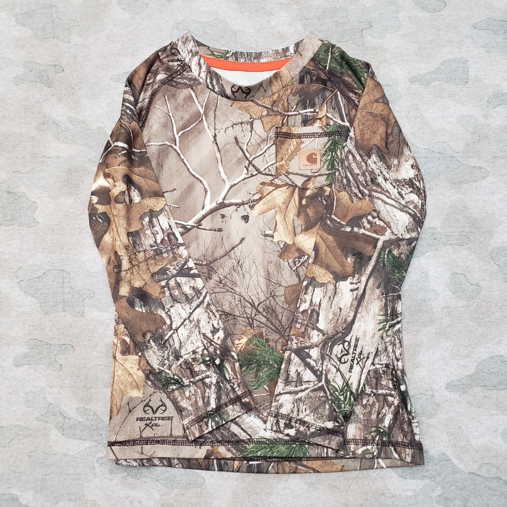 Carhartt Realtree Shirt Youth 4T Brown Pockets Long Sleeve Camo Workwear Outdoor